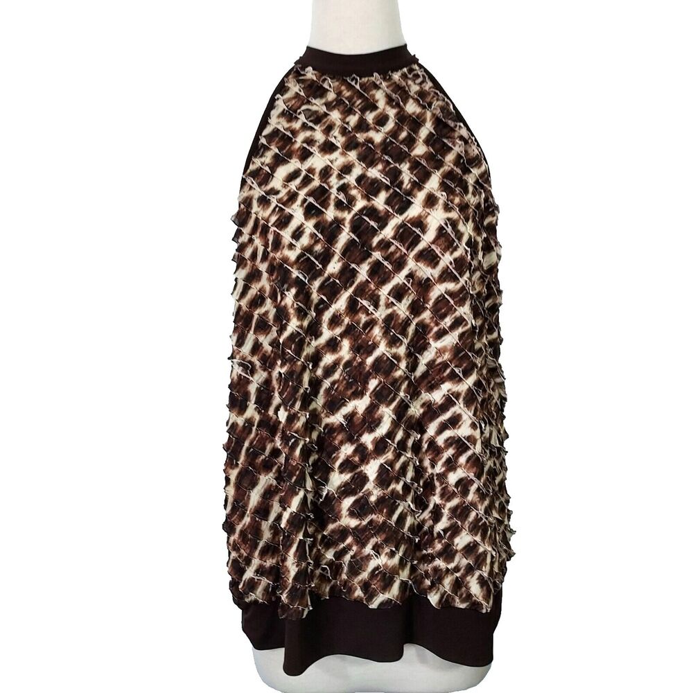 Lane Bryant Brown and Cream Textured Ruffle Sleeveless Top